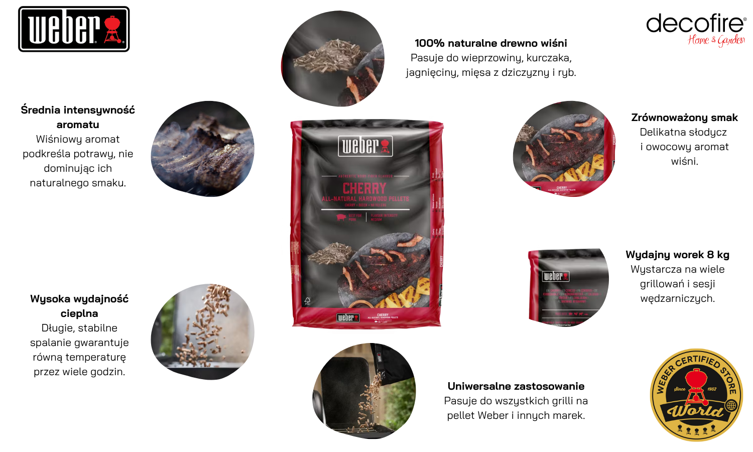 Pellet z naturalnego drewna wiśni 8 kg Weber