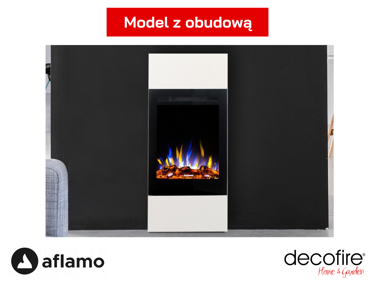 Wolnosotujący kominek elektryczny Aflamo Slim z białą obudową