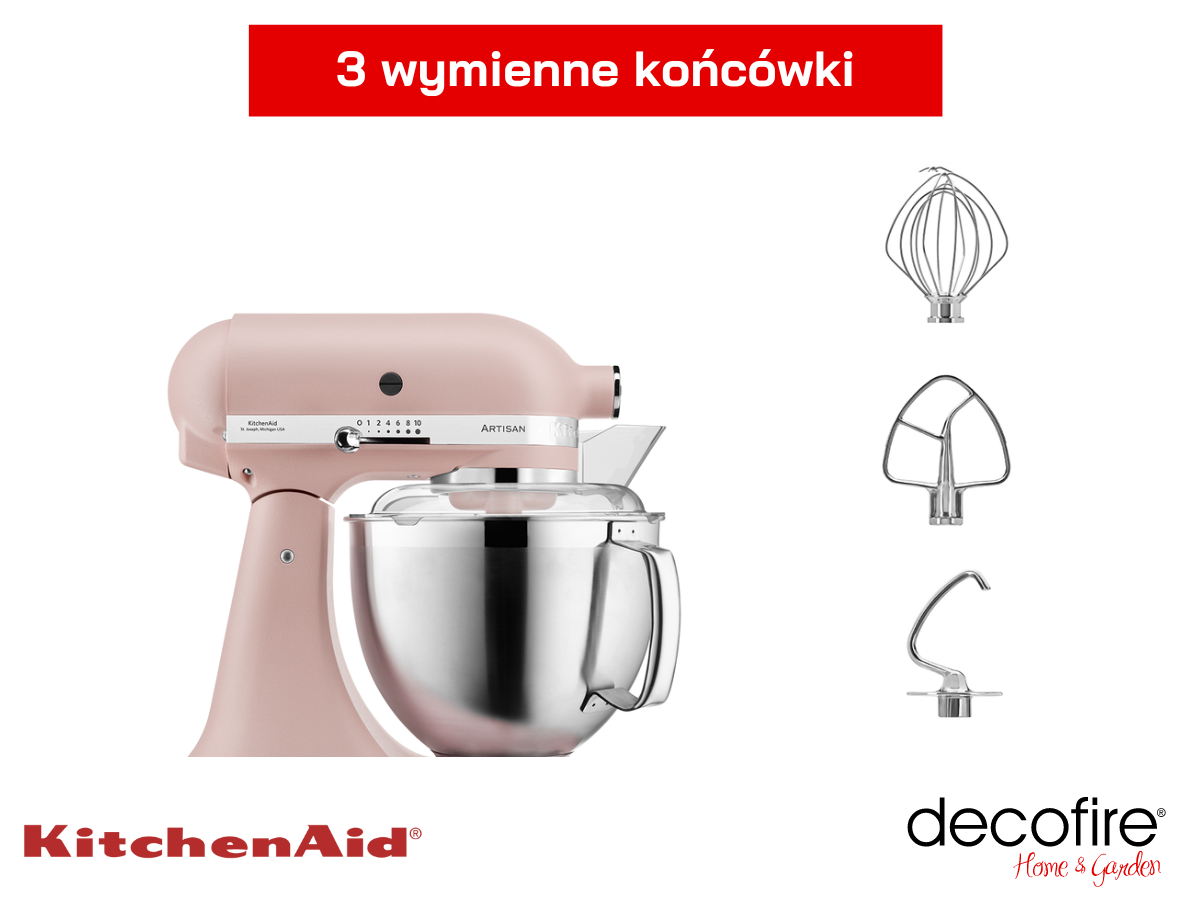 Mikser Artisan 5 Feather Pink 4,8 l KitchenAid z 3 wymiennymi końcówkami