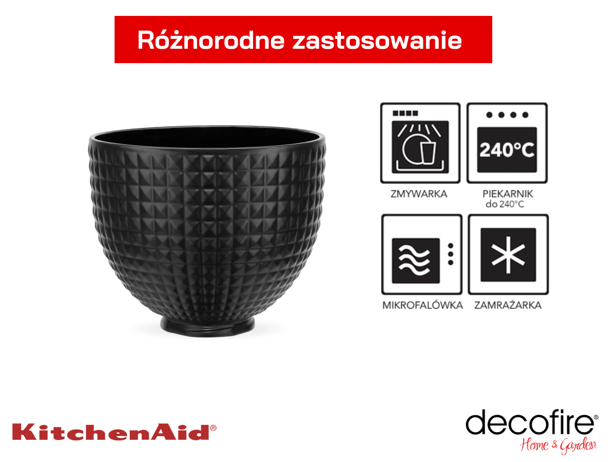 Różnorodne zastosowanie dzieży ceramicznej Black Studded 4,7 l KitchenAid
