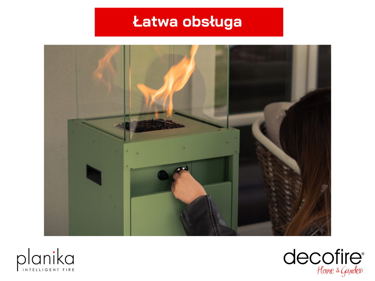 Łatwa obsługa kominka gazowego Faro Pale Green