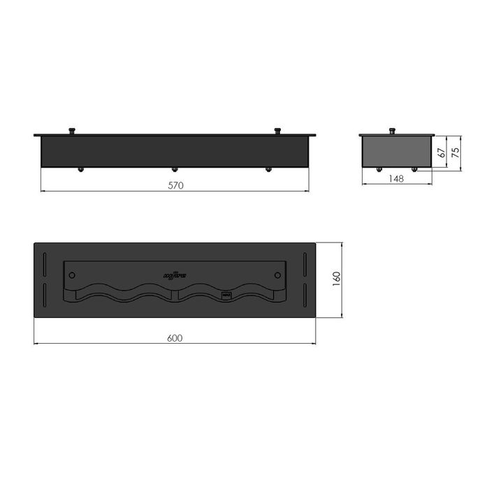 Palnik do zabudowy Infire Black Burner 600 Slim Line wymiary