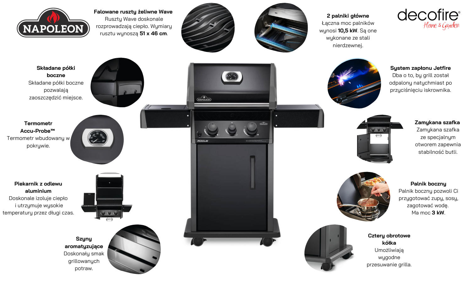 Grill gazowy Napoleon Rogue 365 SB główne funkcje