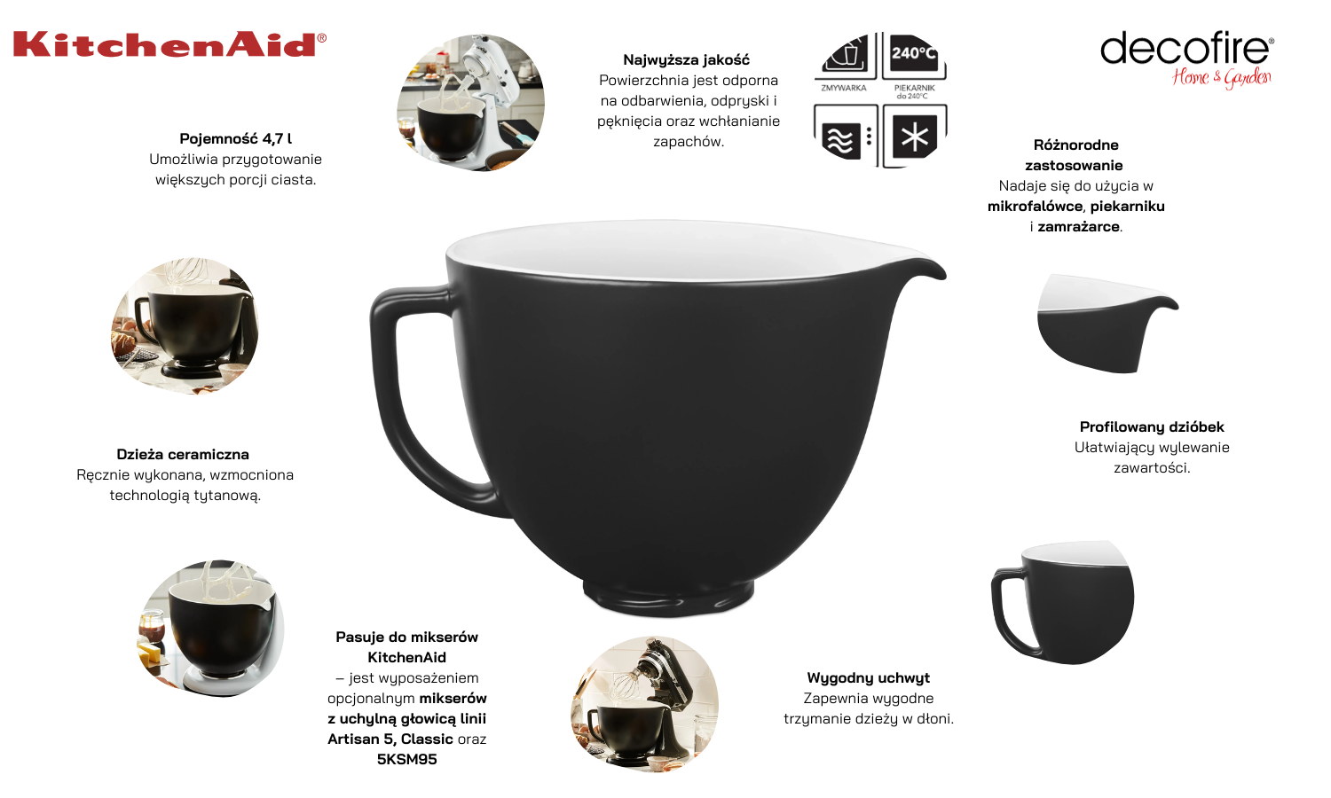 Unikalna dzieża ceramiczna czarna matowa 4,7 l Artisan 5 KitchenAid (5KSM2CB5BM)