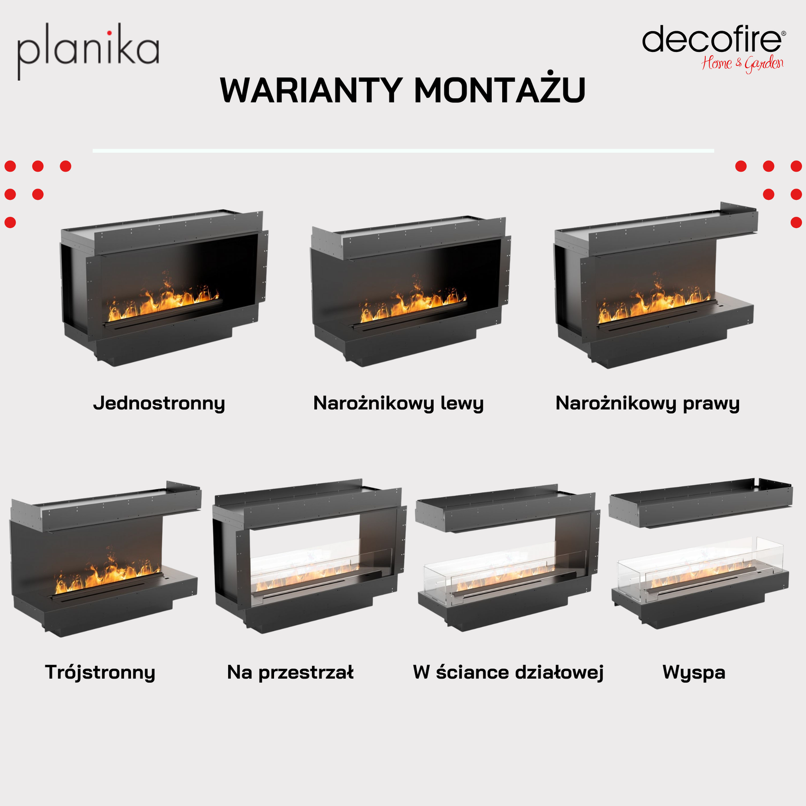 Obudowa BOX 1200 do wodnej kasety kominkowej Planika Cool Flame PD 1000 / PD PRO 1000 warianty montażu