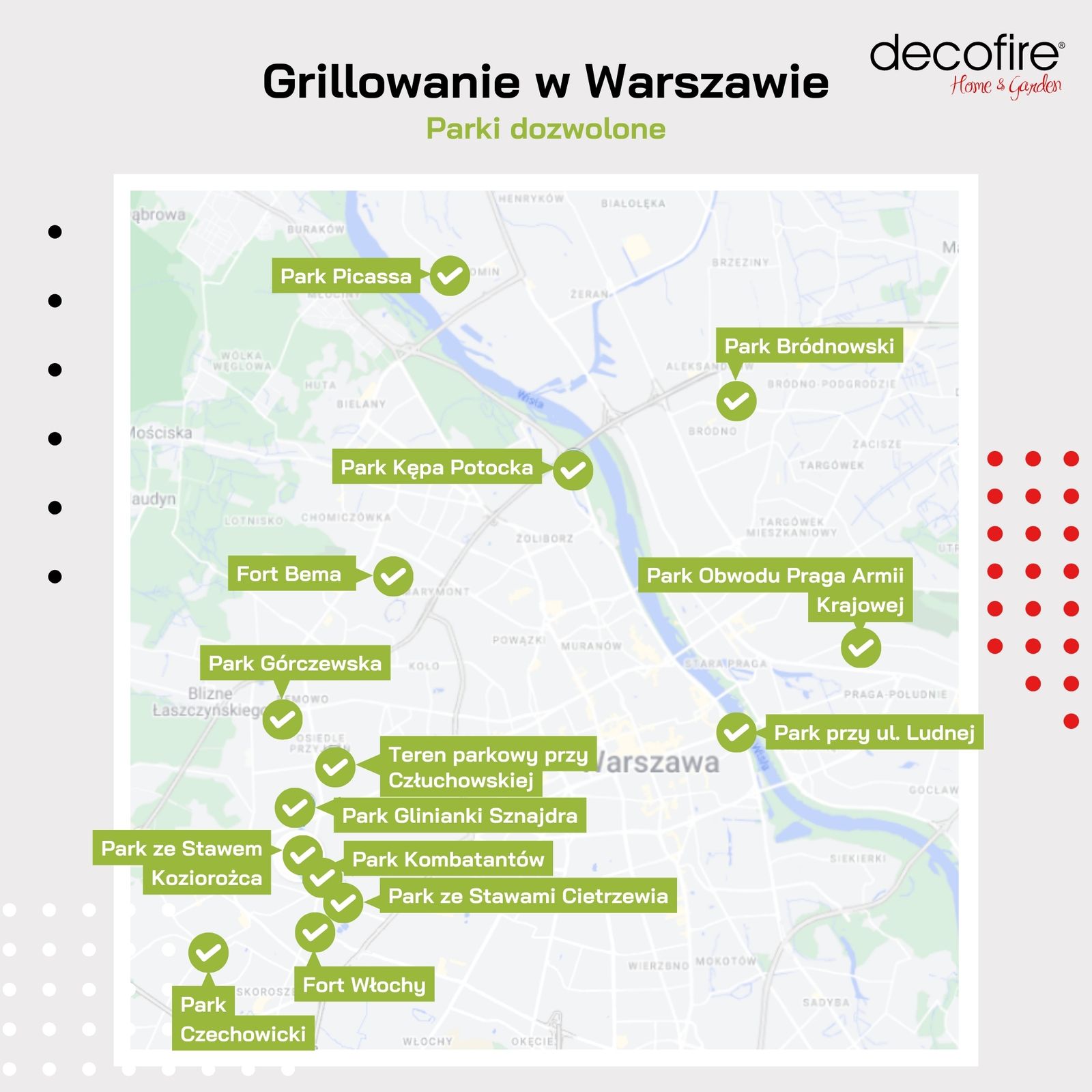 Grill Warszawa mapka z dozwolonymi parkami