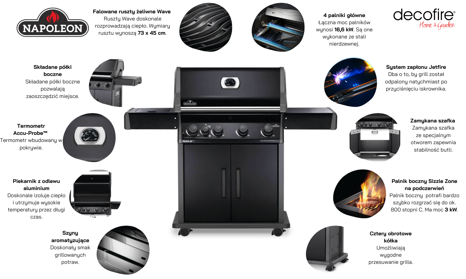 Grill gazowy Napoleon Rogue XT 525 SIB funkcje najwazniejsze