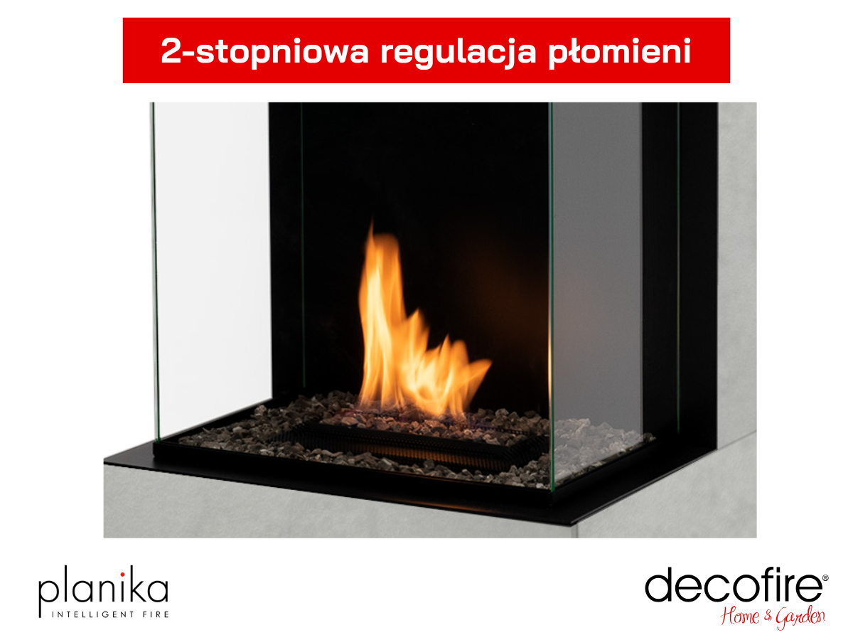 Regulowany płomień w biokominku Planika Rock Kreta