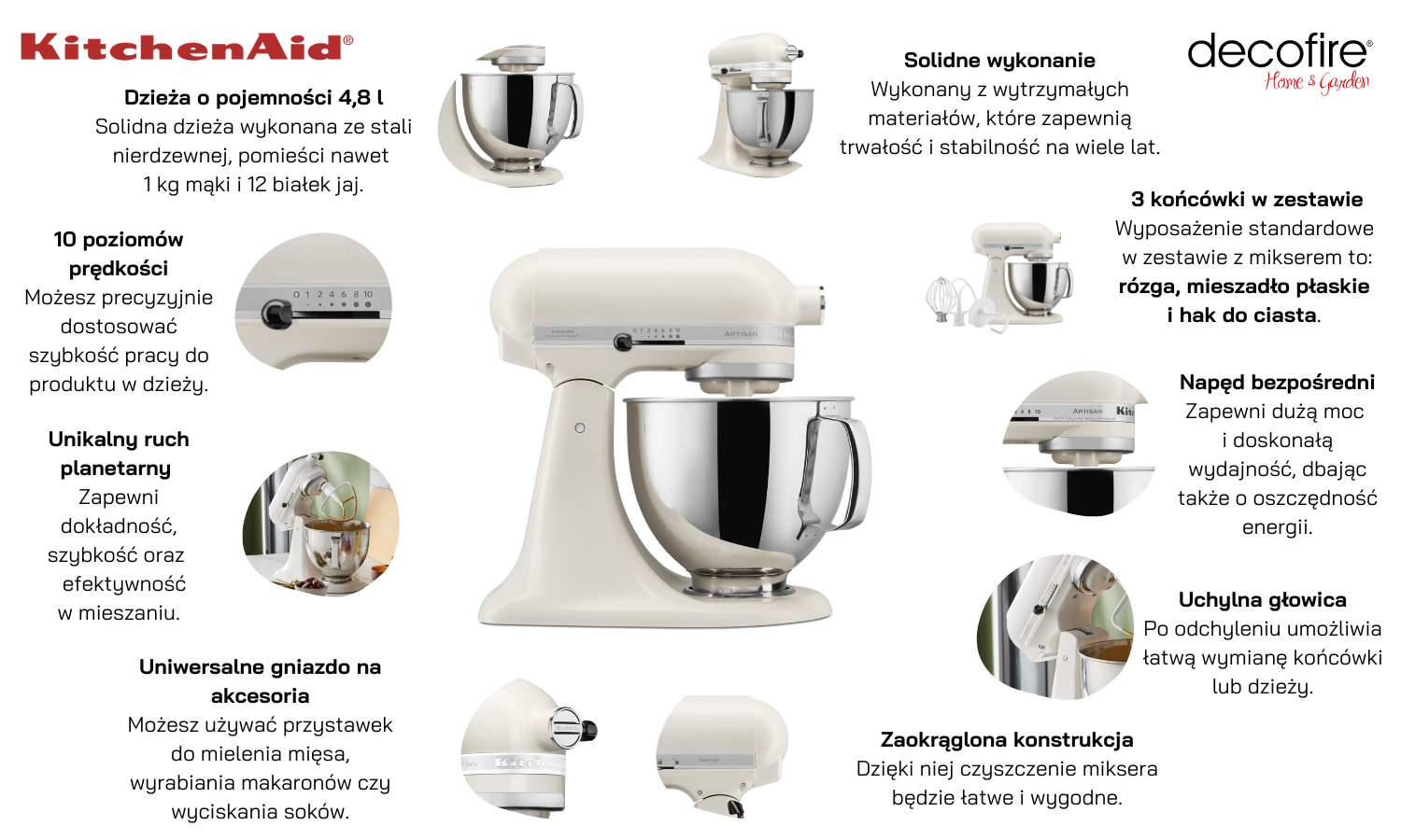 Mikser Artisan 5 Porcelain 4,8 l KitchenAid (5KSM125EPL)