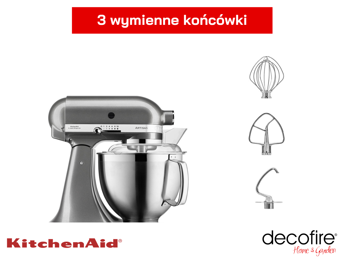 Mikser Artisan 5 Medallion Silver 4,8 l KitchenAid z 3 wymiennymi końcówkami