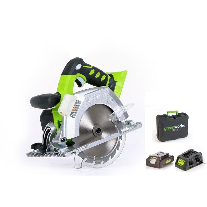 GreenWorks Akumulatorowa Pilarka tarczowa 24V Zestaw – Bateria 2Ah + Ładowarka (1500107)