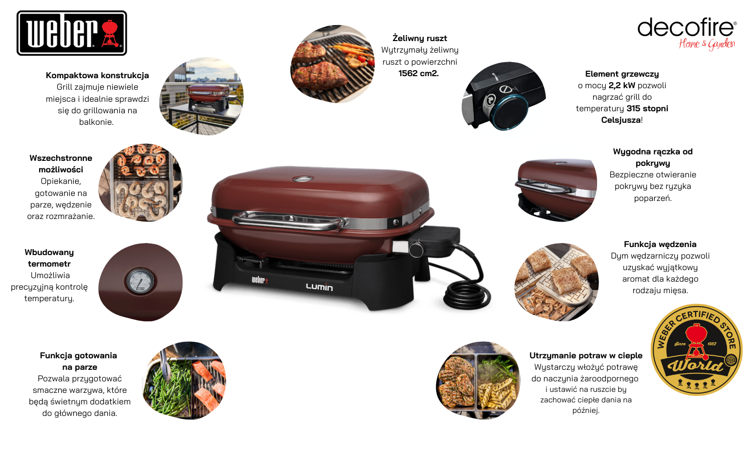 Grill elektryczny Weber Lumin purporowy funkcje