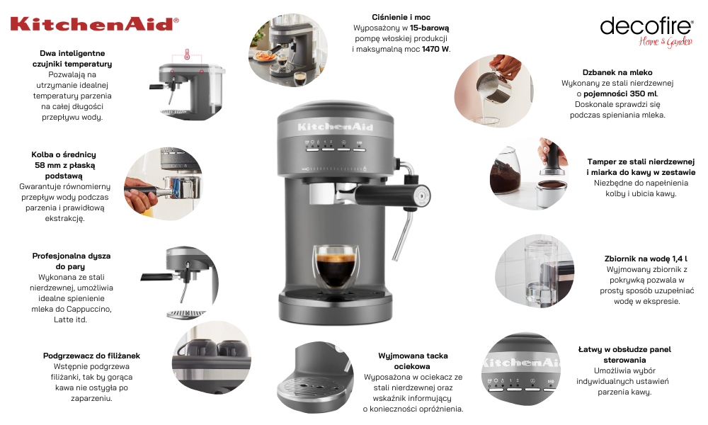 Ekspres ciśnieniowy Charcoal Grey KitchenAid (5KES6403EDG)
