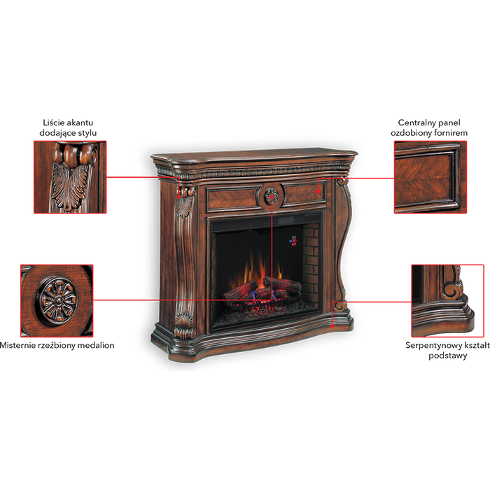 Classic Flame kominek elektryczny Lexington Wiśnia