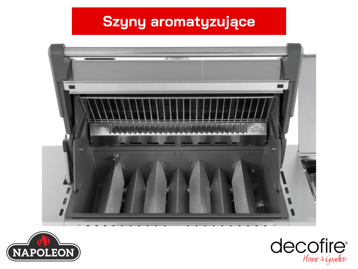 Grill gazowy Napoleon Prestige PRO 500 z palnikiem rożna i palnikiem bocznym Sizzle Zone – dwupoziomowe aromatyzery