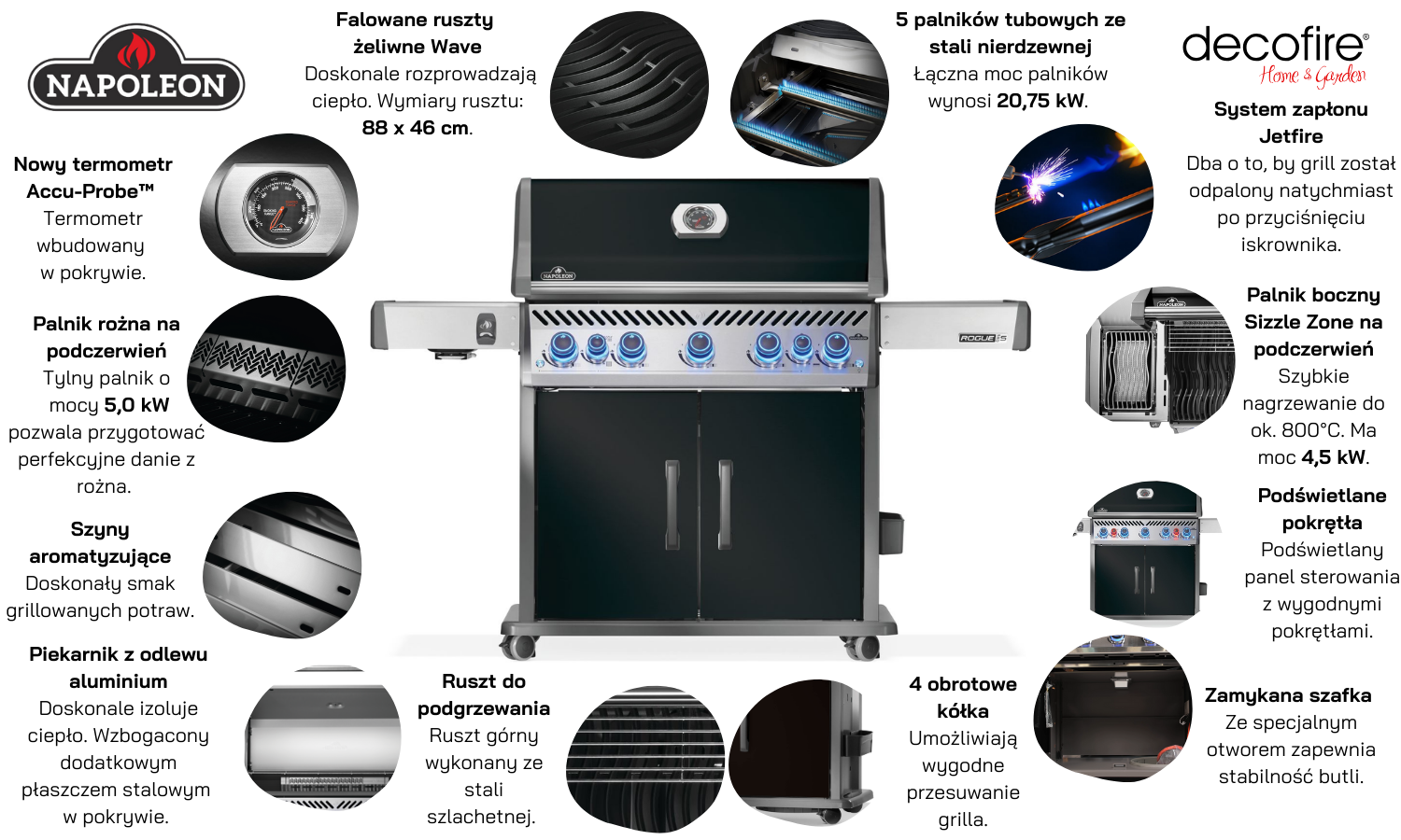 Grill gazowy Napoleon Rogue PRO-S 625 RSIB z palnikami bocznym i tylnym na podczerwień czarny (RPS625RSIBPK-2-PL)