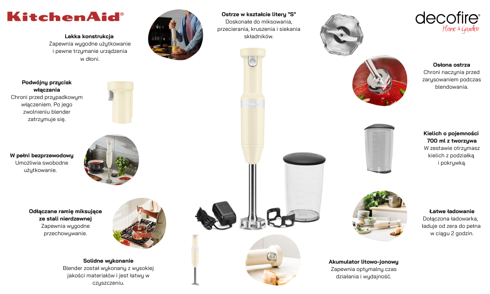 Bezprzewodowy blender ręczny Almond Cream KitchenAid