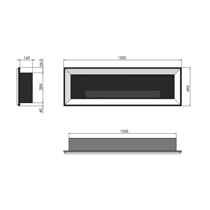 Biokominek wiszący Simple Fire FRAME 1500 czarny mat 1500x490 mm