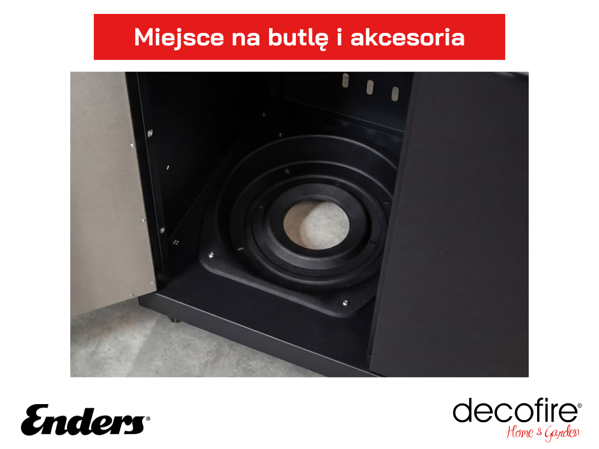 Pojemne wnętrze na butlę gazową i akcesoria
