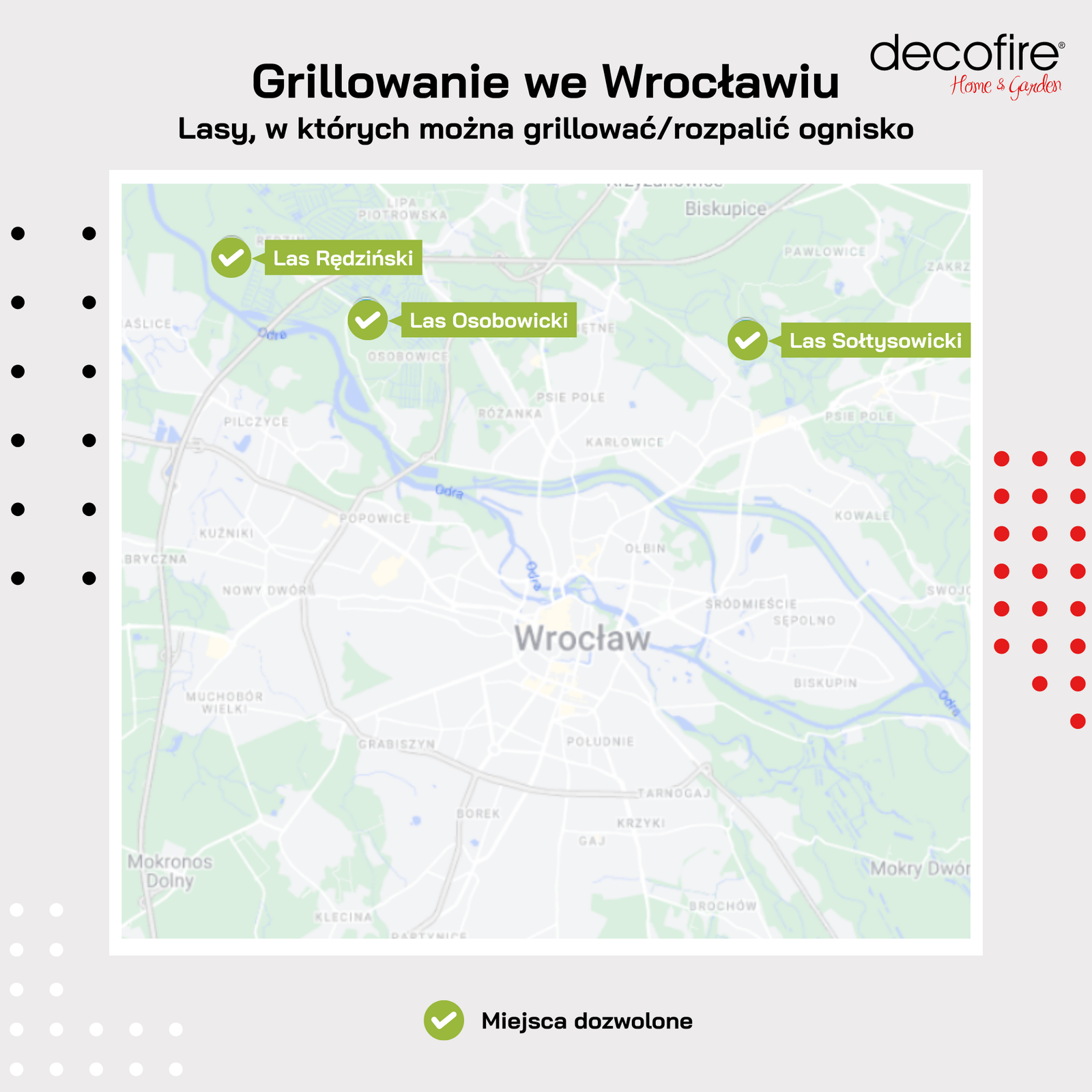 Gdzie można grillować we Wrocłąwiu mapka z lasami