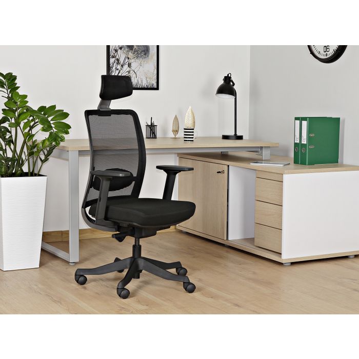 UNIQUE fotel biurowy ANGGUN czarny stelaż, skóra naturalna, eko-skóra (1199-B-HL)