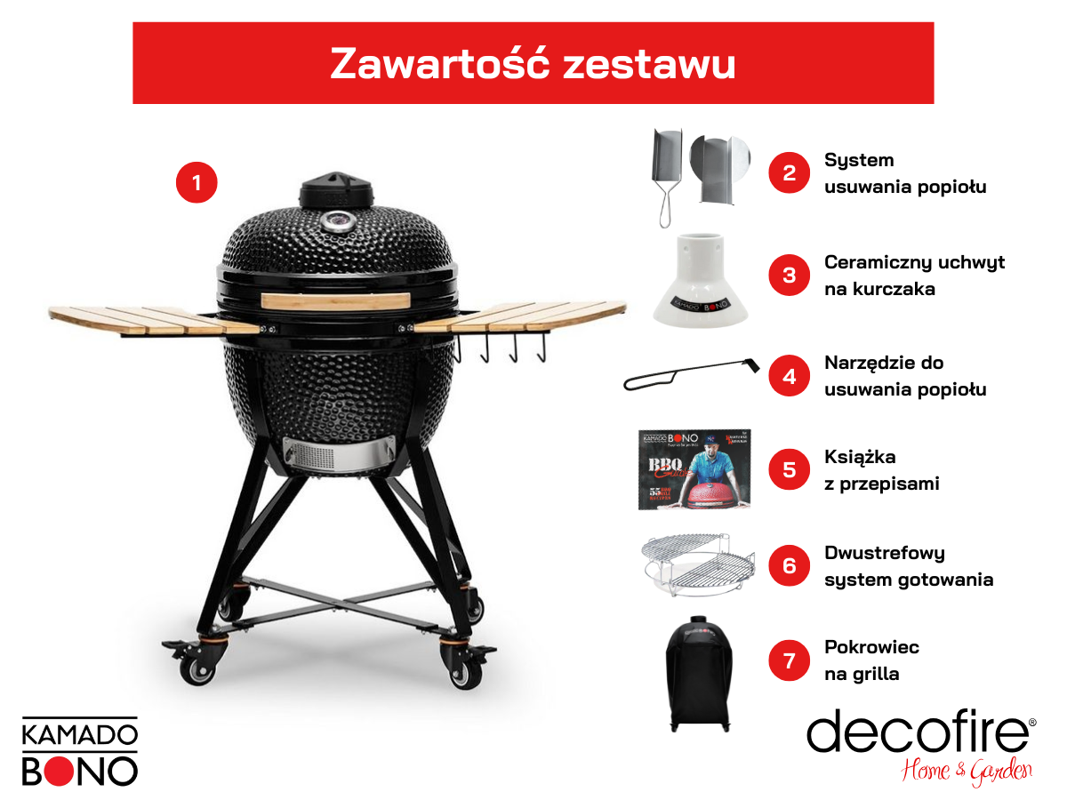 Grill ceramiczny Kamado Bono Media 20" 52 cm black zestaw