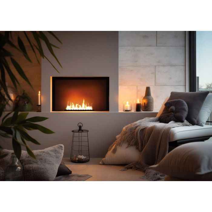 Palnik do zabudowy Infire Black Burner 500 Slim Line aranżacja w salonie