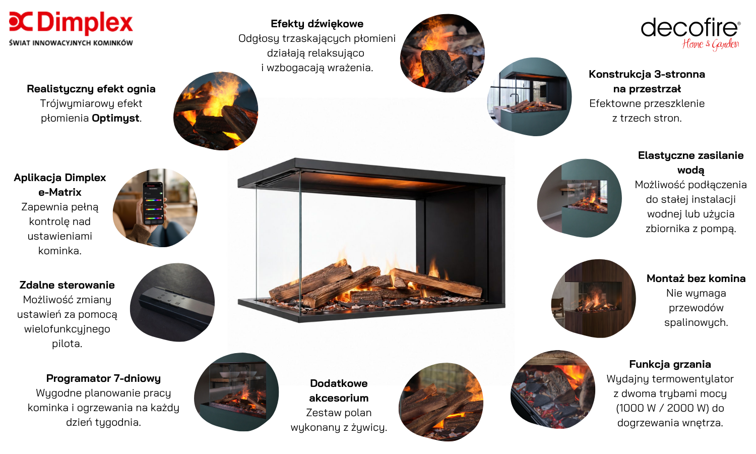 Dimplex kominek elektryczny e-MatriX 800-500 RD cechy