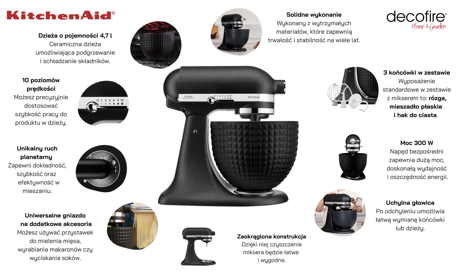Mikser Artisan z uchylną głowicą Cast Iron Black 4,7 l KitchenAid (5KSM156CXEBK)