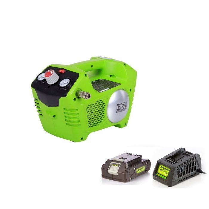 Greenworks Akumulatorowy Kompresor 24V + Akumulator 2Ah + Ładowarka (4100302VA)