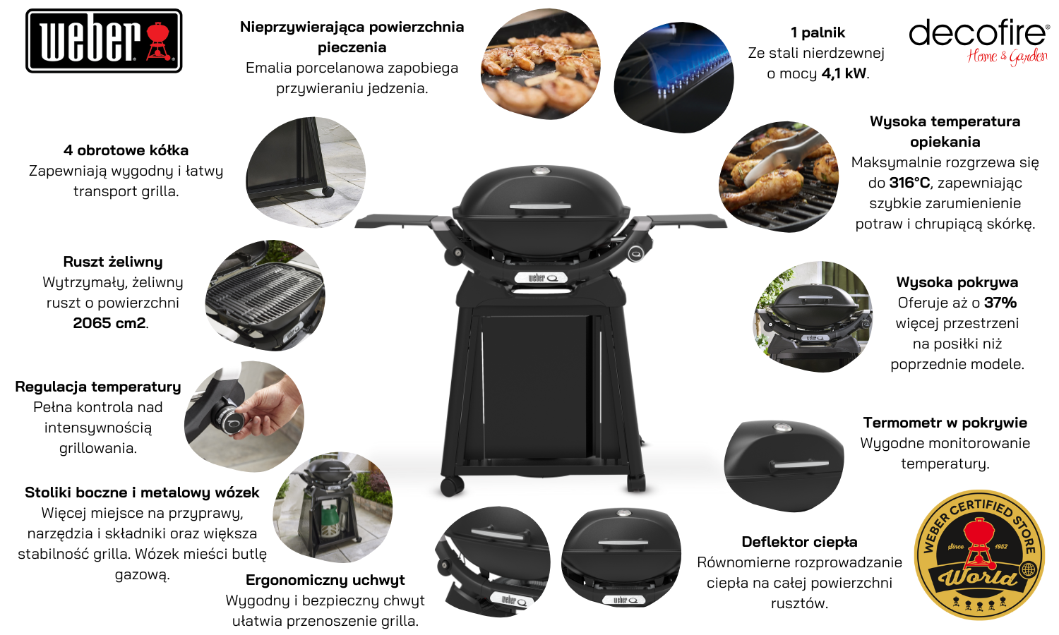 Grill gazowy Weber Q 2200N ze stolikami bocznymi i wózkiem Premium