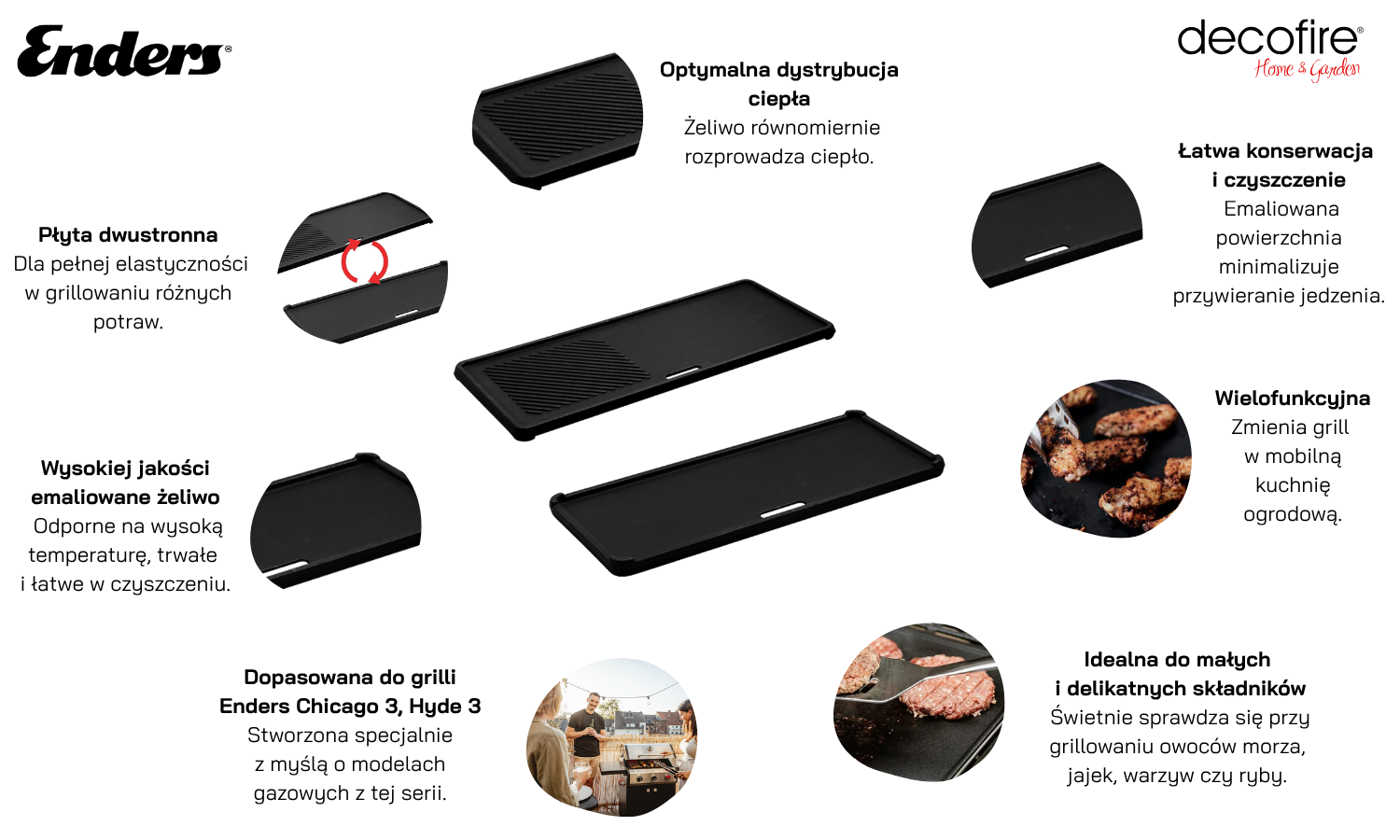 Patelnia, płyta żeliwna 1/3 do grilli Chicago 3, Hyde 3 Enders (7899)
