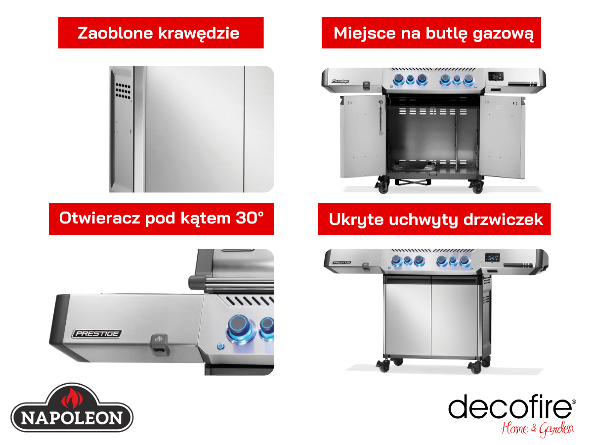 Dodatkowe udogodnienia w grillu gazowym Napoleon Prestige 500 z palnikiem rożna i palnikiem bocznym Sizzle Zone WIFI