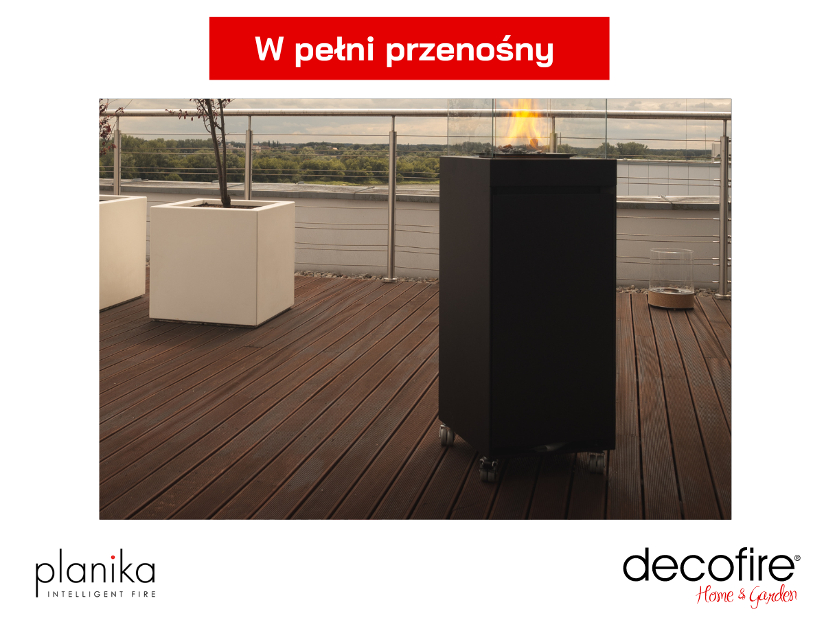 Kominek gazowy Lighthouse Planika czarny przenośny z kółkami