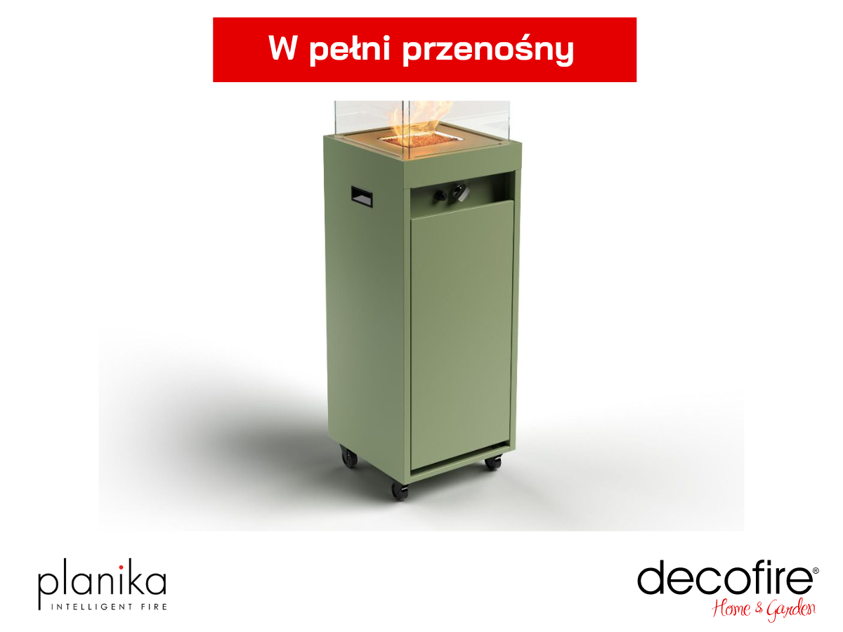 W pełni przenośny kominek gazowy Faro Pale Green Planika