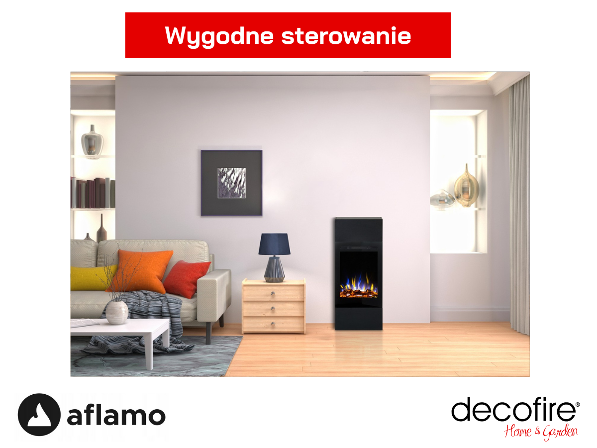 Kominek elektrycnzy Aflamo Slim z wygodnym sterownaiem