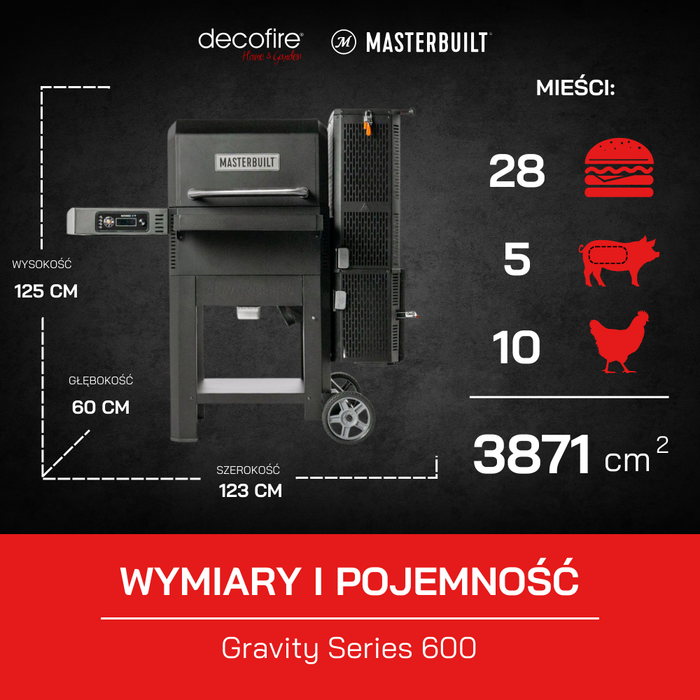 Gravity Series 600 cyfrowy grill węglowy + wędzarnia Masterbuilt
