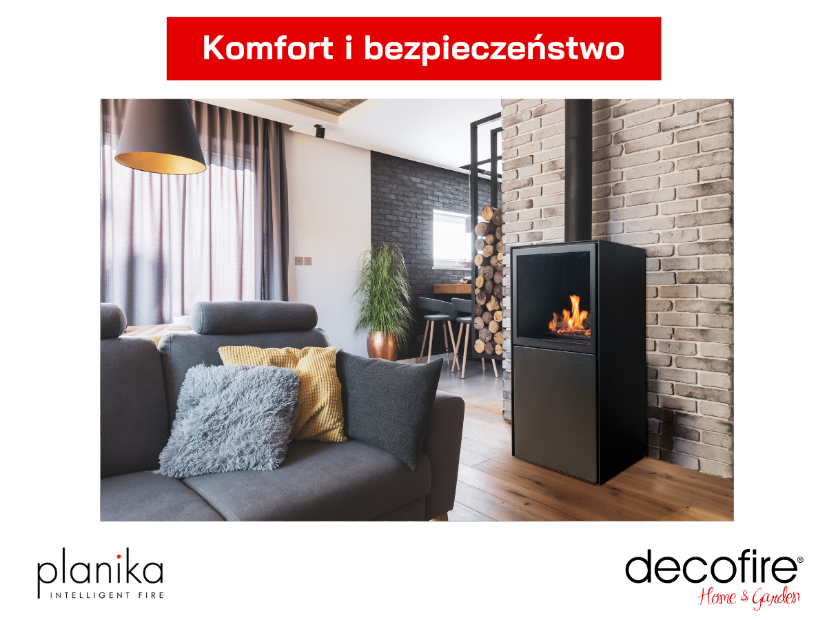 Bezpieczny biokominek Planika Scandi ustawiony w salonie