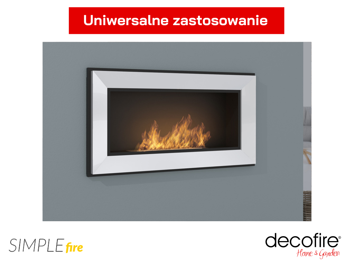 Biokominek wiszący SImple Fire FRAME 900 na szarej ścianie
