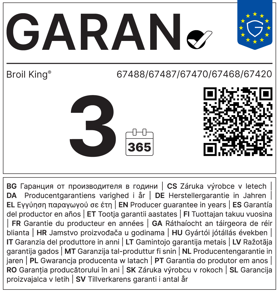 Etykieta Garan 3 lata Broil King