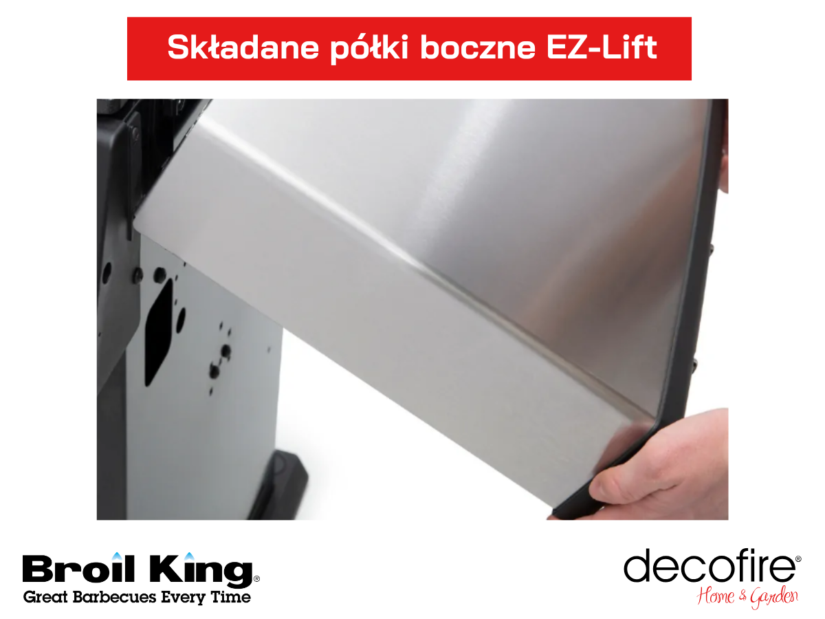 Składane półki boczne EZ-Lift w grillu gaozwym Baron