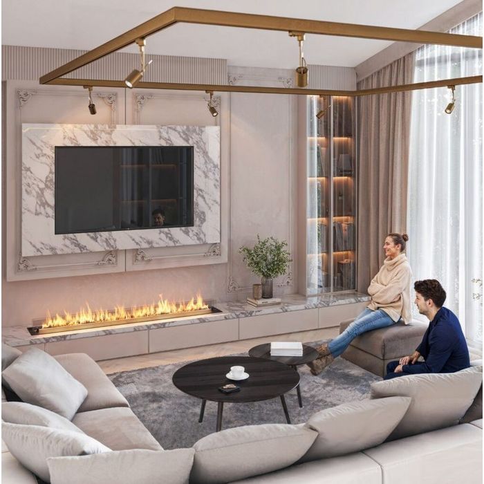 Biokominek do zabudowy Infire Etronic Burner 1700 aranżacja w salonie