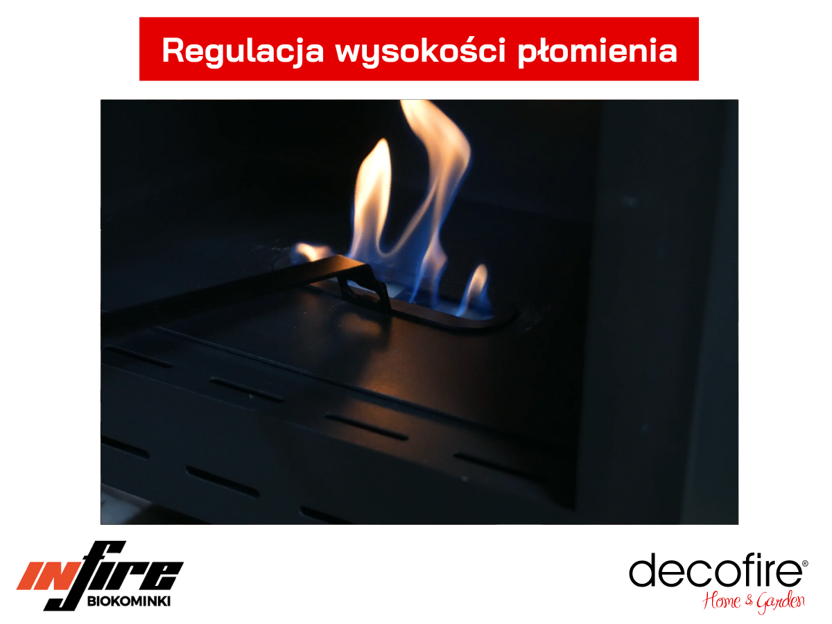 Regulacja wysokości płomienia w biokominku Infire INCOZA 1