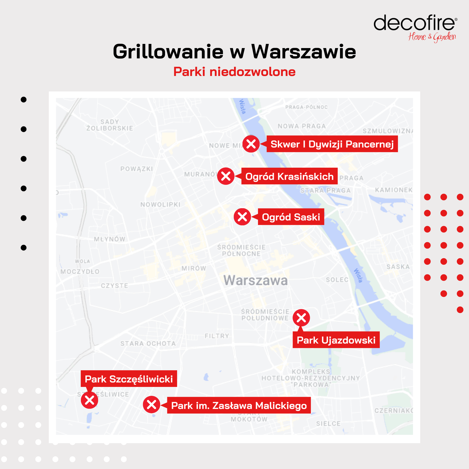 Grill w Warszawie zabronione parki mapka