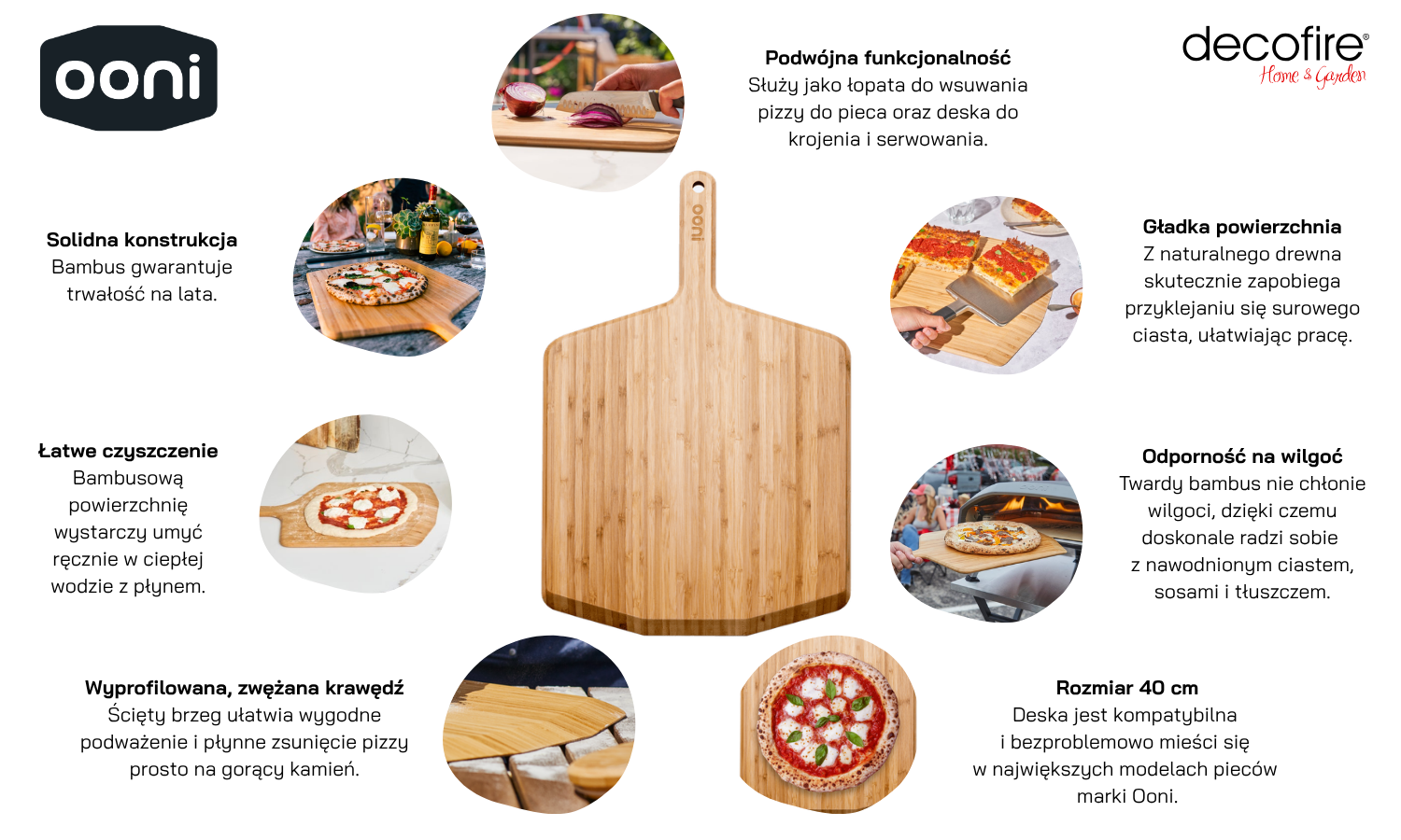 Bambusowa deska do krojenia i serwowania pizzy 40 cm Ooni cechy