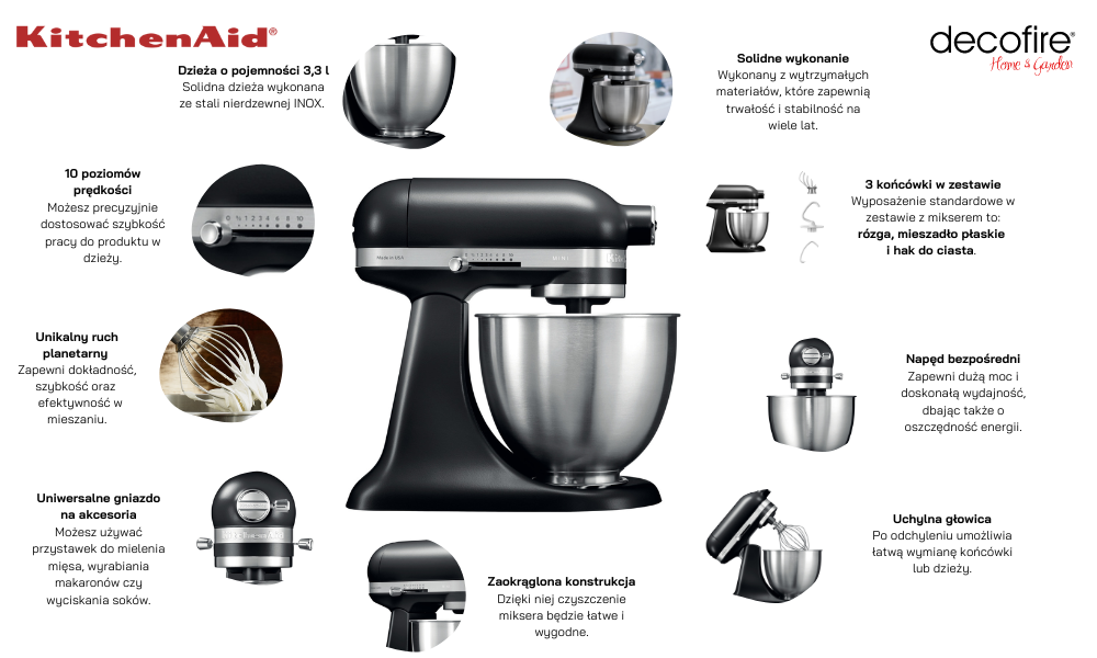 Cechy miksera Mini Matte Black 3,3 l KitchenAind