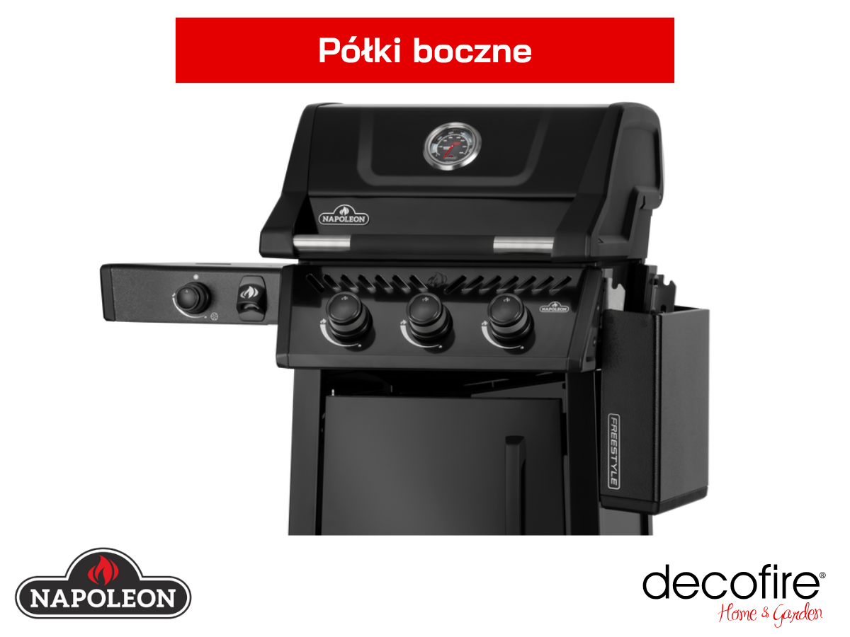 Grill gazowy Napoleon Freestyle 365 z palnikiem bocznym czarny – półki boczne