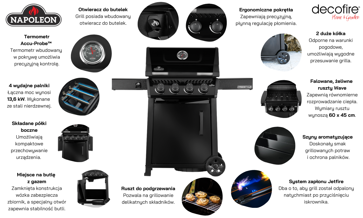 Grill gazowy Napoleon Freestyle 425 czarny cechy