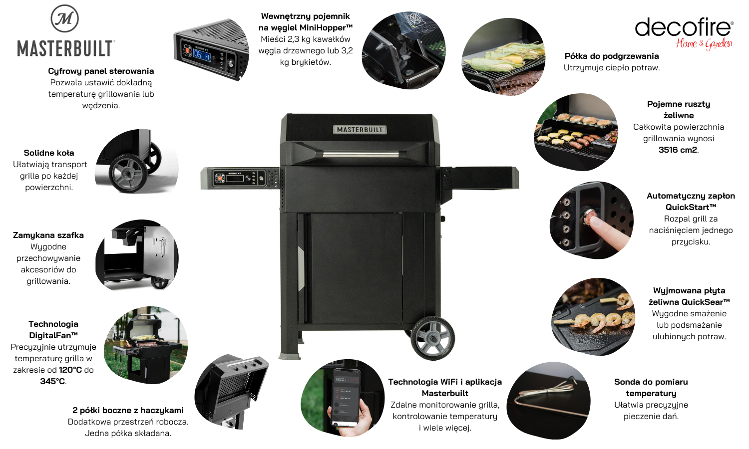 AutoIgnite™ Series 545 cyfrowy grill węglowy + wędzarnia Masterbuilt