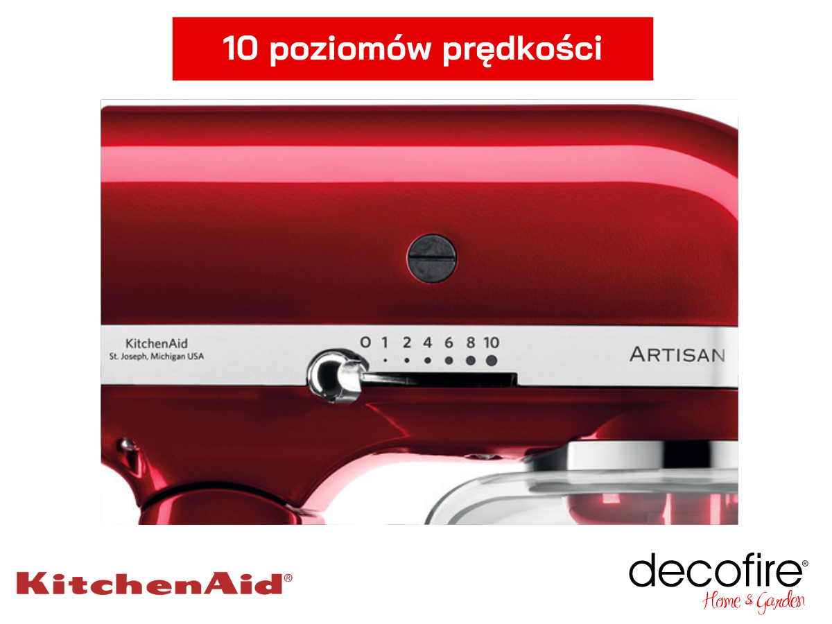 10 poziomów prędkości w mikserze Artisan 5 Candy Apple 4,8 l KitchenAid